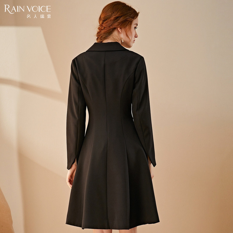 名人瑞裳中长款2020年春季黑色风衣 名人瑞裳风衣