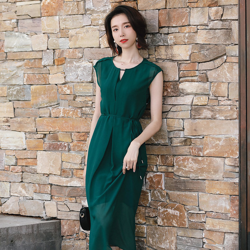 名人瑞裳雪纺女夏2018新款纯色长裙 名人瑞裳连衣裙