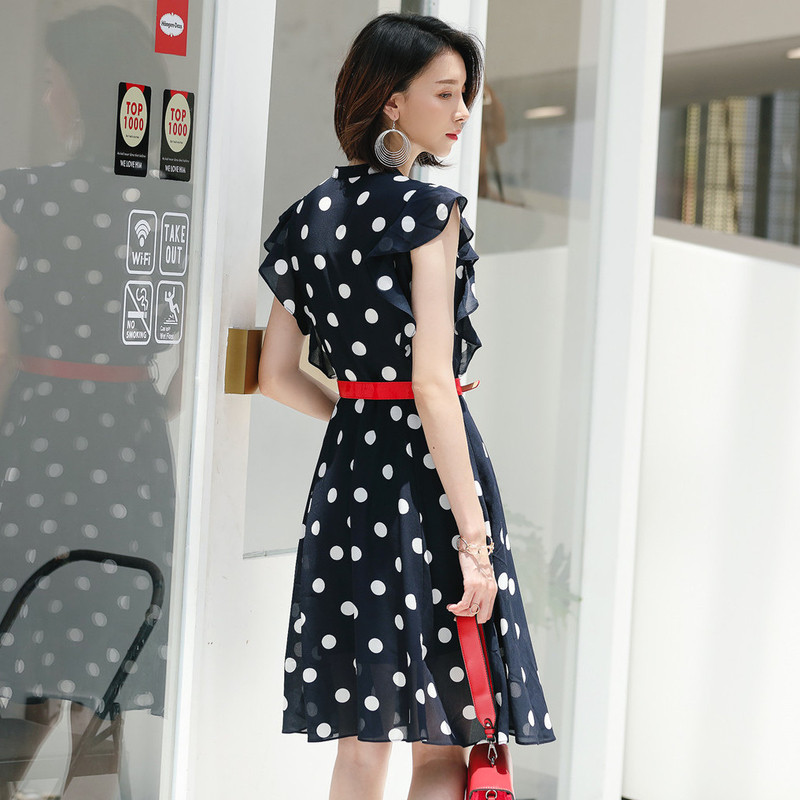 名人瑞裳雪纺女夏2018新款波点长裙 名人瑞裳连衣裙