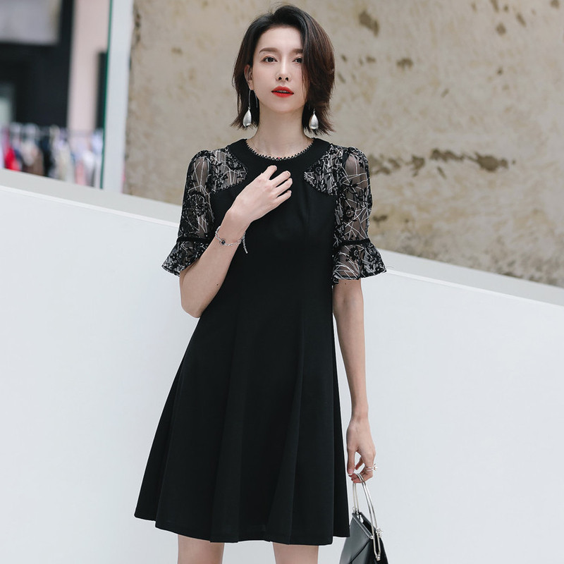 名人瑞裳2018短袖a字裙圆领连衣裙 名人瑞裳连衣裙