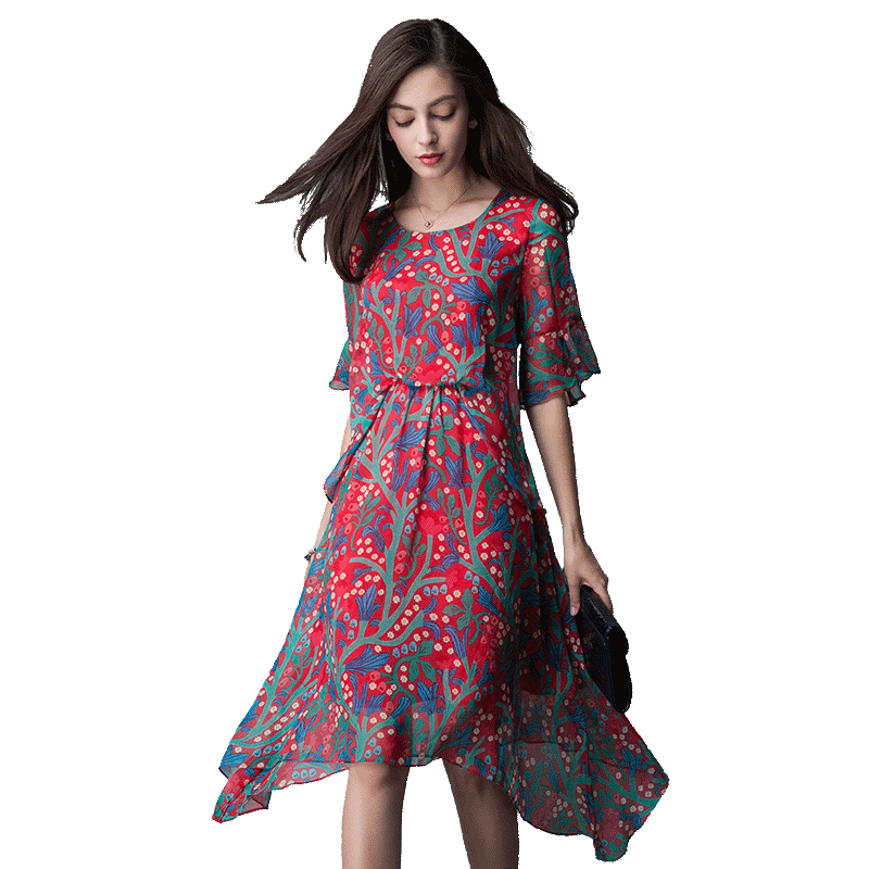 2017夏装新款名人瑞裳中长款圆领夏 名人瑞裳连衣裙