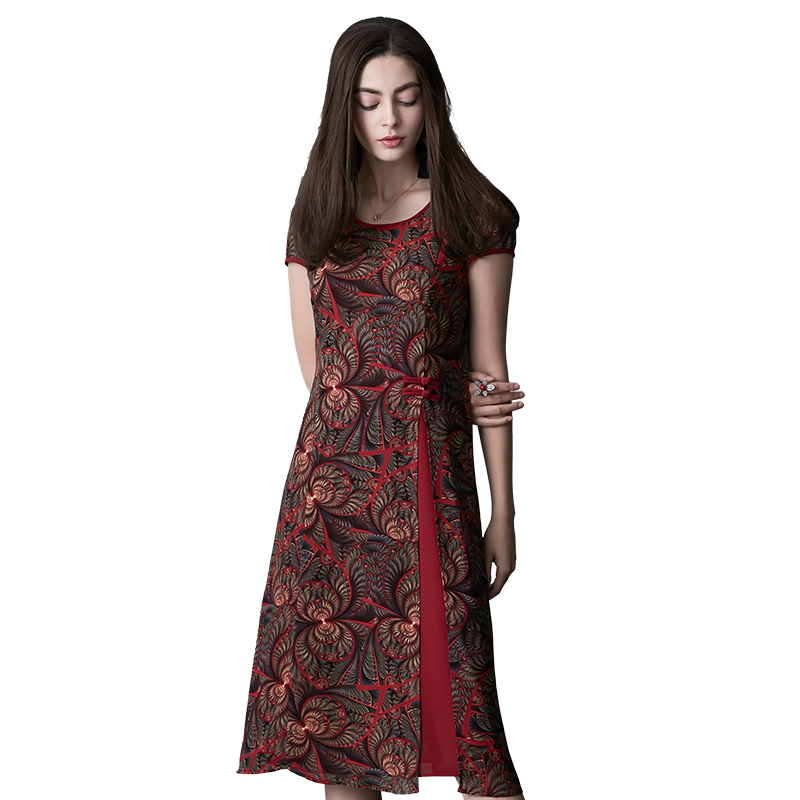 名人瑞裳2017夏装新款气质复古修身 名人瑞裳连衣裙