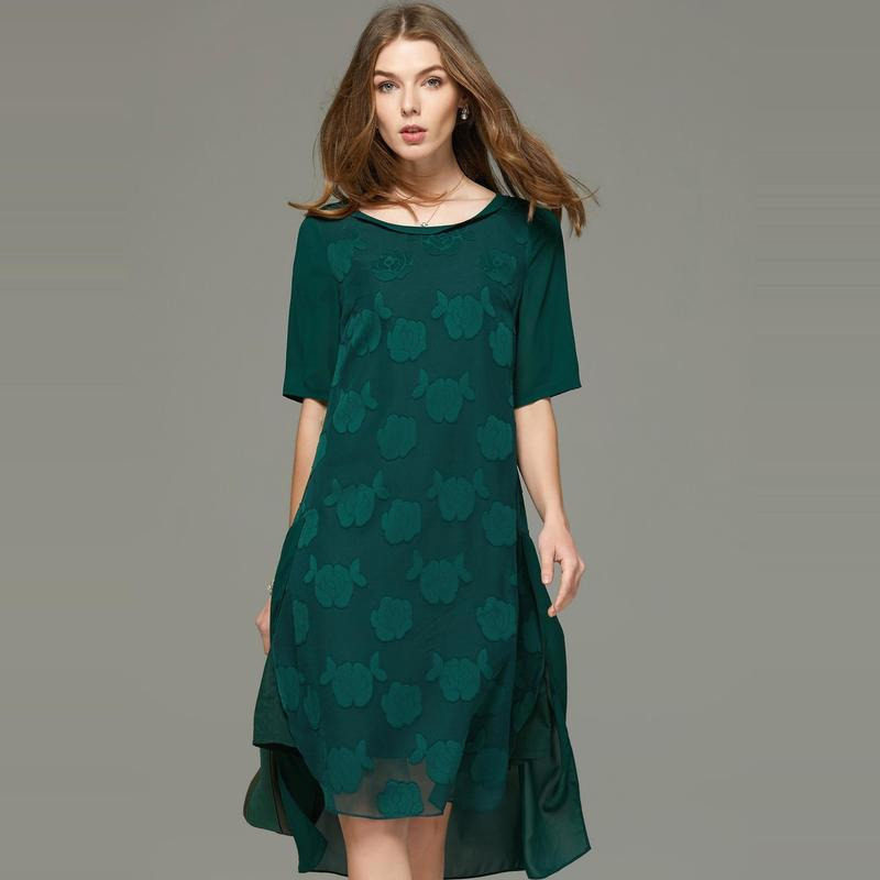 名人瑞裳2017圆领提花雪纺连衣裙 名人瑞裳连衣裙