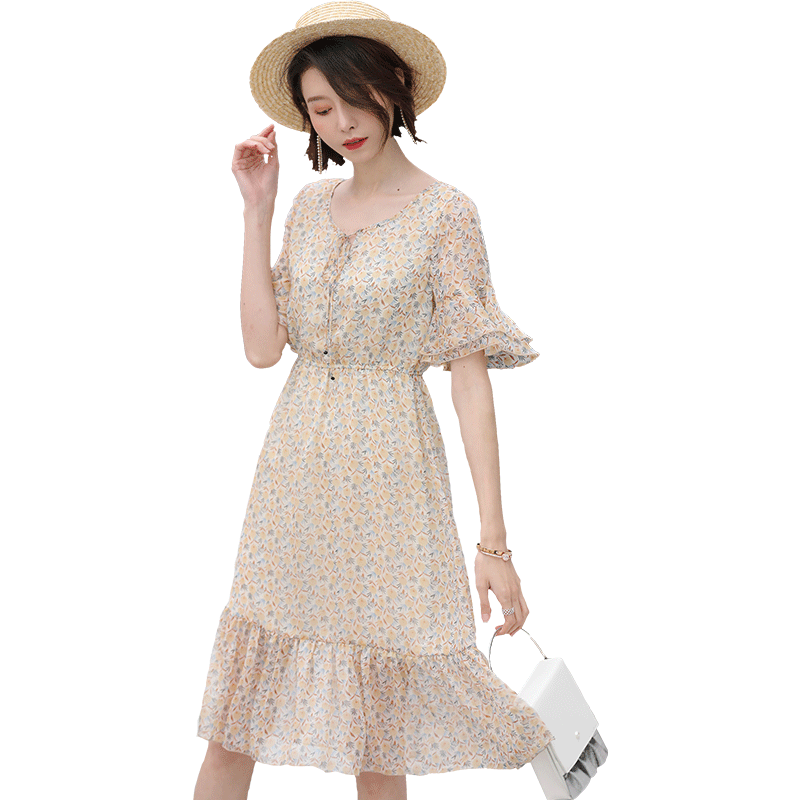名人瑞裳2018夏季新款碎花雪纺长裙 名人瑞裳连衣裙