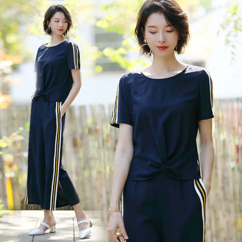 名人瑞裳妈妈夏季套装阔太太阔腿裤 名人瑞裳时尚套装