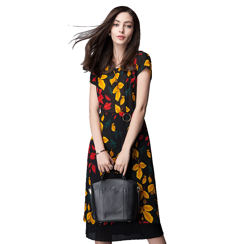 名人瑞裳夏装新款百褶拼接中长款 名人瑞裳连衣裙