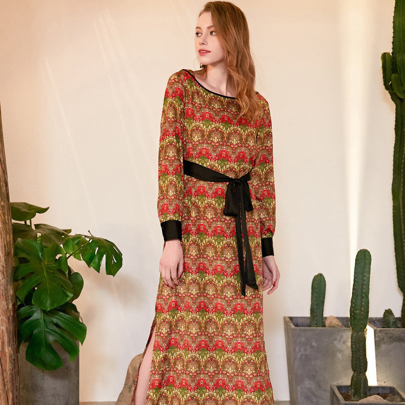 2018春季新款名人瑞裳ins雪纺长裙 名人瑞裳连衣裙