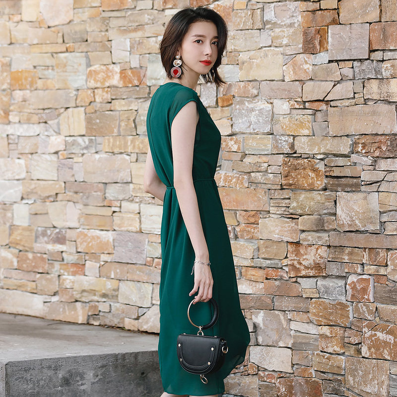 名人瑞裳雪纺女夏2018新款纯色长裙 名人瑞裳连衣裙