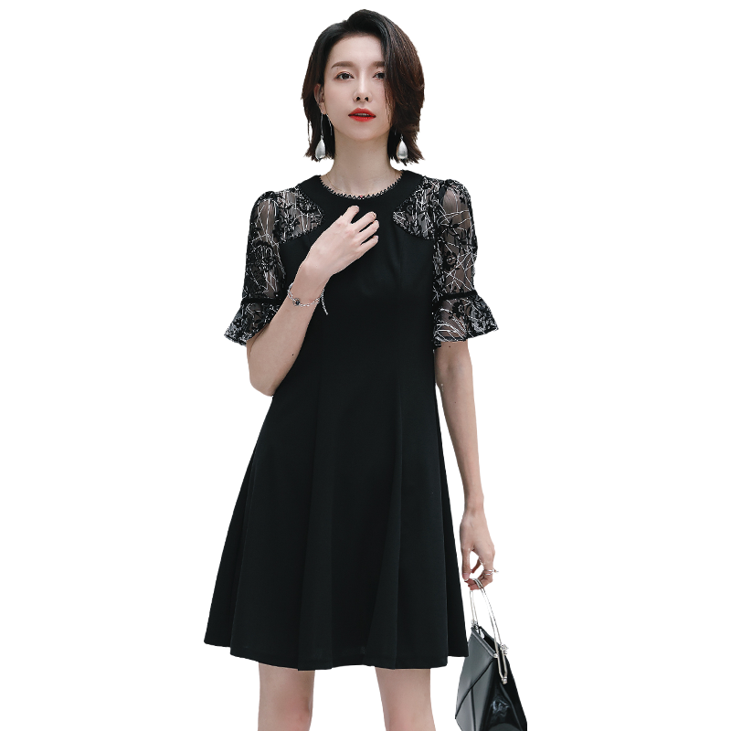 名人瑞裳2018短袖a字裙圆领连衣裙 名人瑞裳连衣裙