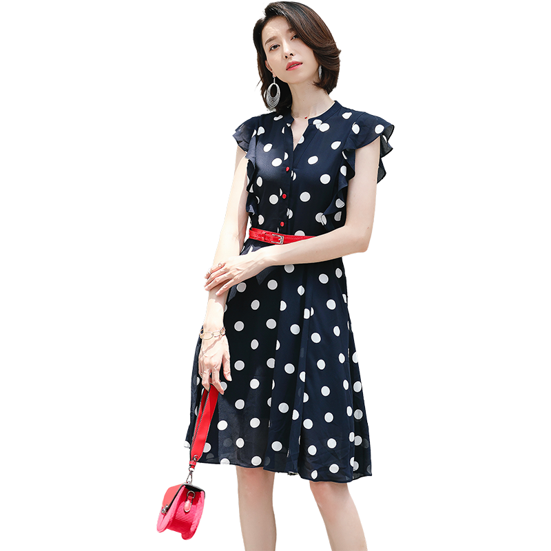 名人瑞裳雪纺女夏2018新款波点长裙 名人瑞裳连衣裙