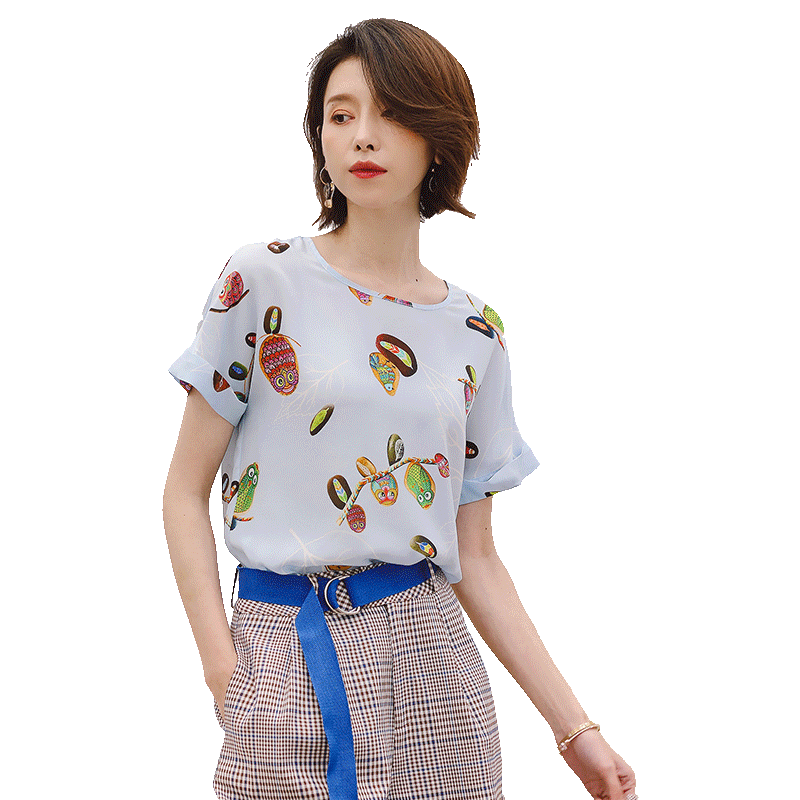 名人瑞裳桑蚕丝女2018新款宽松t恤 名人瑞裳T恤