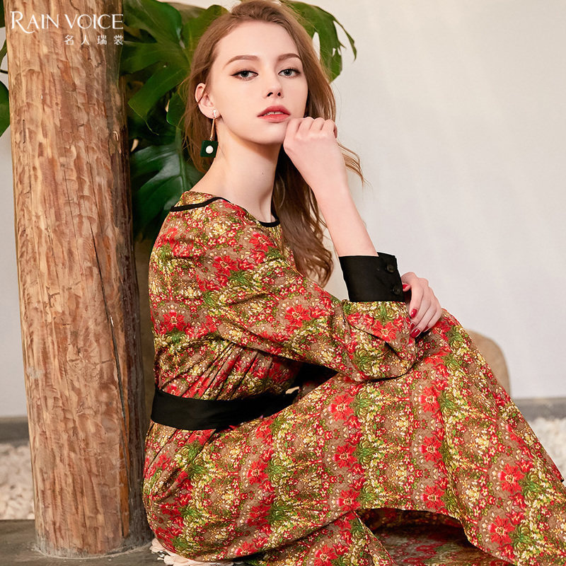 2018春季新款名人瑞裳ins雪纺长裙 名人瑞裳连衣裙