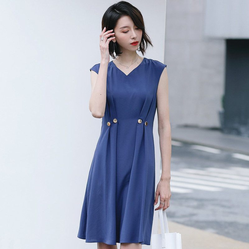 名人瑞裳2018夏季新款纯色雪纺长裙 名人瑞裳连衣裙