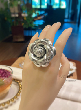 山茶花戒指女小众设计轻奢高级感小饰品闺蜜首饰开口指花指环手饰