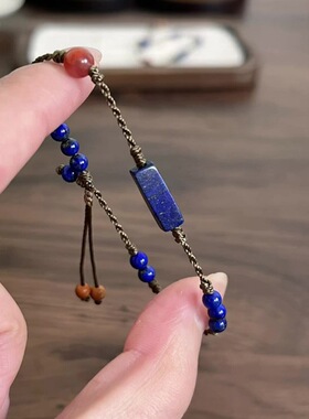 「幽兰星河」新中式青金石南红玛瑙手链手工编织高颜值民族风手饰