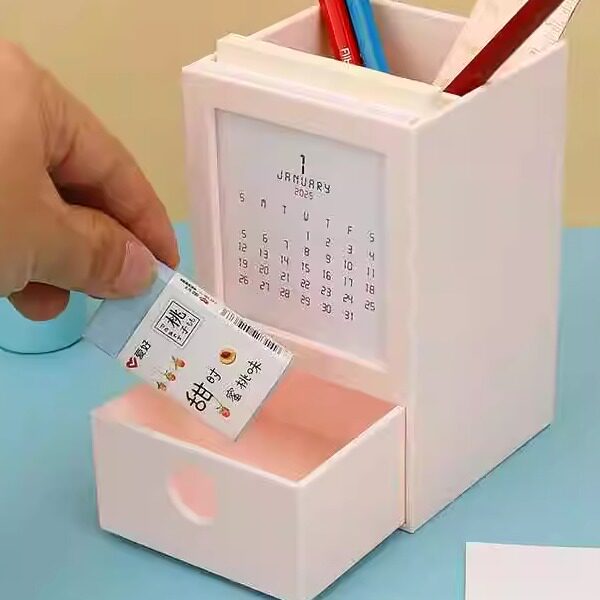 2025 New Year's Eve Calendar Multifunctional Pen Holder 2026 Desk Calendar Desktop Ornaments Creative Cute Mini Storage Box Drawer