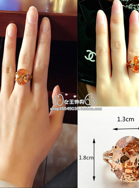 包邮新品韩版公主方女黄水晶戒指