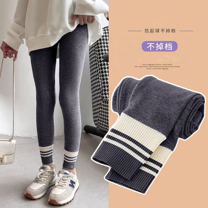 女童洋气裤子2025春秋季儿童宝宝加厚磨毛修身高腰纯色休闲打底裤 - 图1