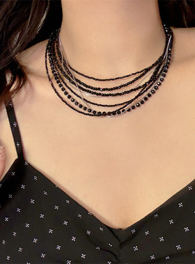 圆珠链女性黑色尖晶石多层项链