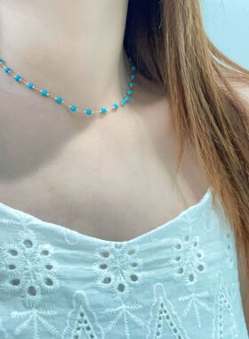 美拉德复古太阳花串珠项链轻奢小众锁骨链民族风叠戴卫衣链