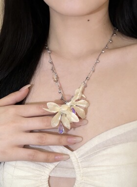 韵味紫色流苏花朵项链氛围感海边度假拍照颈链配饰锁骨链