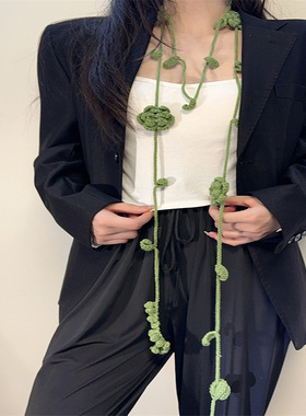 布料肖邦链女性针织玫瑰花项链