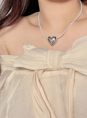 水晶串珠爱心项链合金锁骨链女性