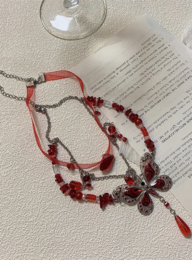 水钻合金刀片链女性蝴蝶流苏项链