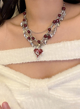 合金锁骨链女性爱心流苏亮片项链