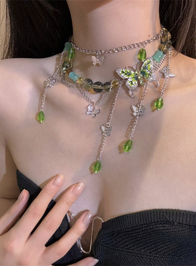 合金锁骨链女性蝴蝶水晶流苏项链