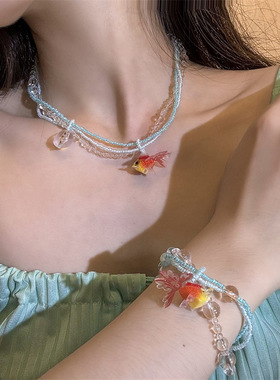 串珠圆珠链女性水晶气泡串珠项链