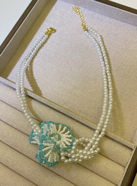 气质蓝色花朵珍珠项链女2026春季颈链choker锁骨链