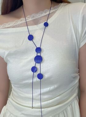 蓝调时刻~白克莱因蓝色不规则圆片项链女小众设计感长款颈链
