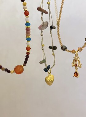 彩色多巴胺天然石项链水晶串珠颈链夏天配饰女2026新款叠戴锁骨链