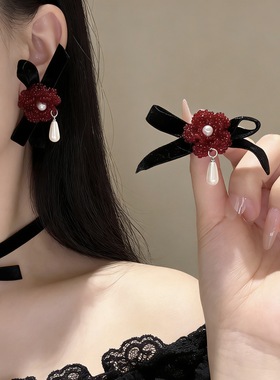 性感甜美串珠花朵水滴蝴蝶结丝绒项链耳环时尚小香风优雅气质饰品