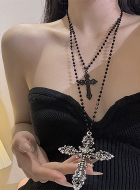 暗黑哥特y2k重工双层几何串珠项链女小众设计感朋克个性锁骨链