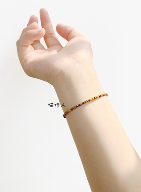 虎眼石水晶手链女 天然极细2mm手串14k包金延长链纯银 情侣 男士