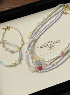 春日多巴胺彩色可爱少女心串珠项链手链套装小清新星星叠戴锁骨链