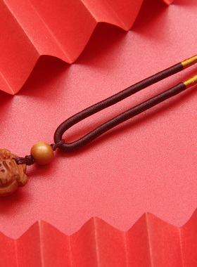 天然桃核雕刻福字红绳项链