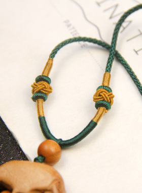 桃木十二生肖绿色绳项链吊坠