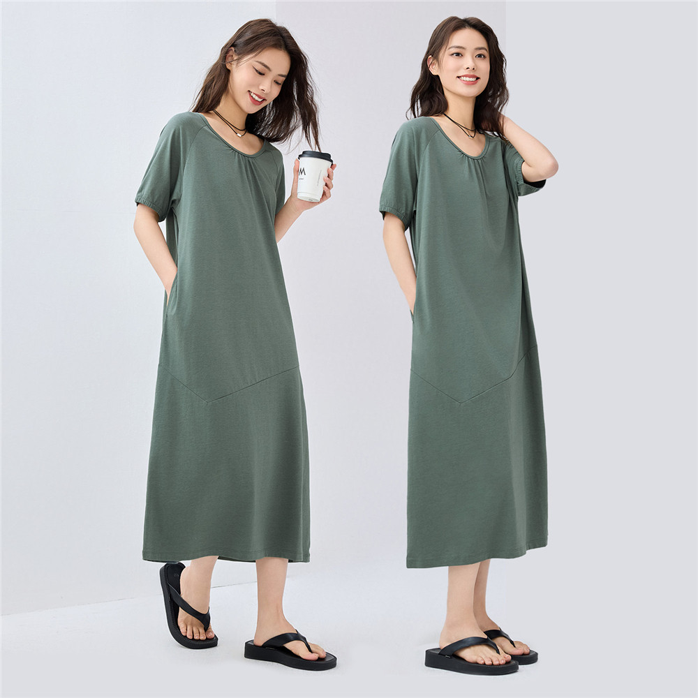 佐丹奴裙子女夏季黑科技凉感收褶慵懒圆领插肩短袖连衣裙05465464,淘宝优惠券,粉丝福利购,淘宝优惠卷