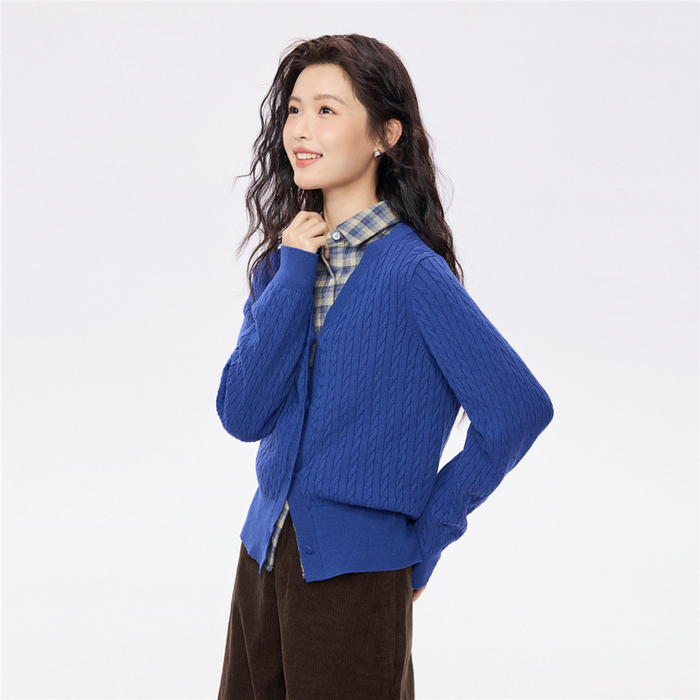 佐丹奴miu系针织衫女春季新款绞花纹毛衣女士V领针织开衫05355703,淘宝优惠券,粉丝福利购,淘宝优惠卷