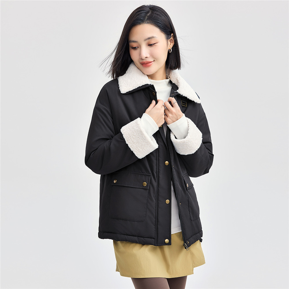 佐丹奴棉衣外套女时髦减龄可拆卸毛领工装口袋棉服夹克女05374723,淘宝优惠券,粉丝福利购,淘宝优惠卷