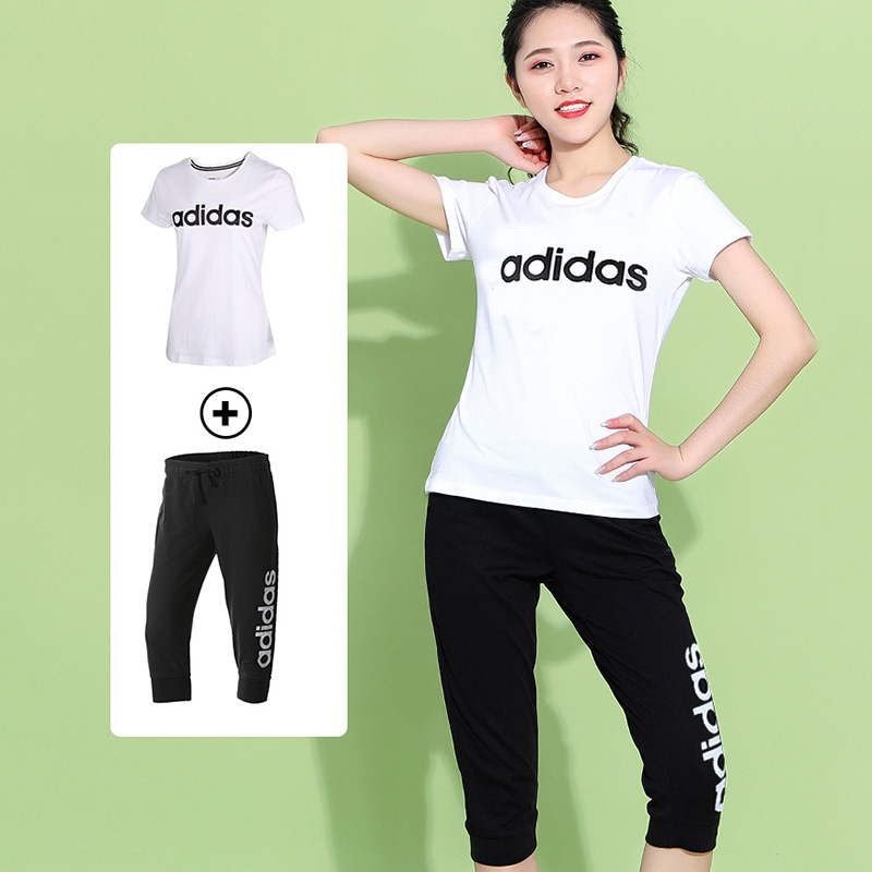 Adidas Official Website Sports Set Women's 2020 Summer New Sportswear Loose Short Sleeve Running Casual Shorts