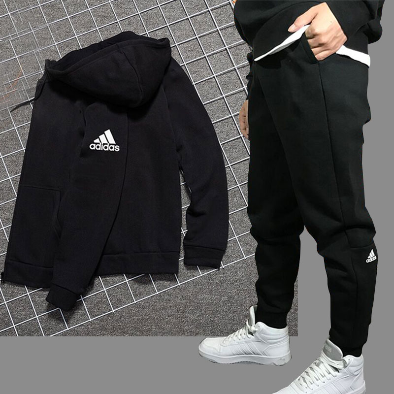 Adidas Sports Set Men's 2020 New Hooded Running Fitness Outerwear Casual Feet Closure Pants