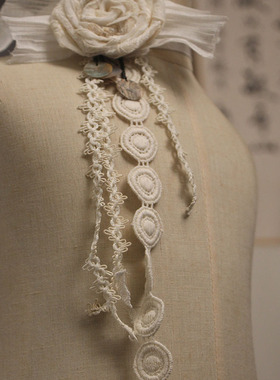 手作亚麻花朵叠戴蕾丝项链