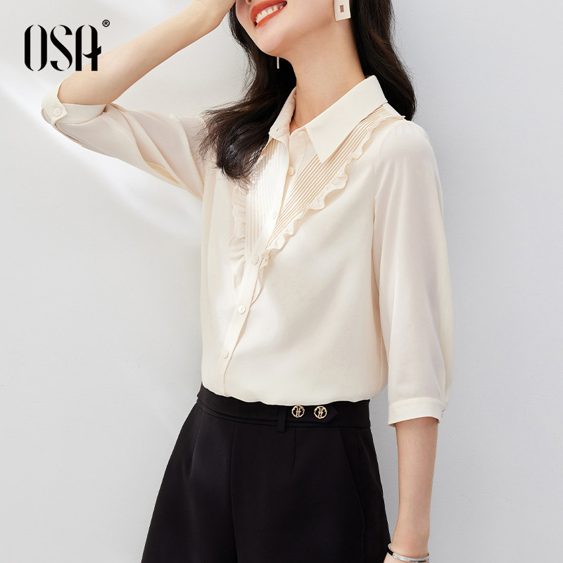 osa欧莎七分袖雪纺夏季2022年衬衫 osa卿衣落衬衫