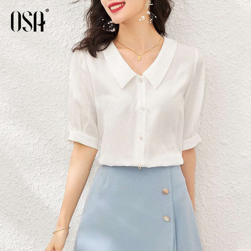 ol职业短袖雪纺设计感小众v领衬衫 osa品牌服饰衬衫
