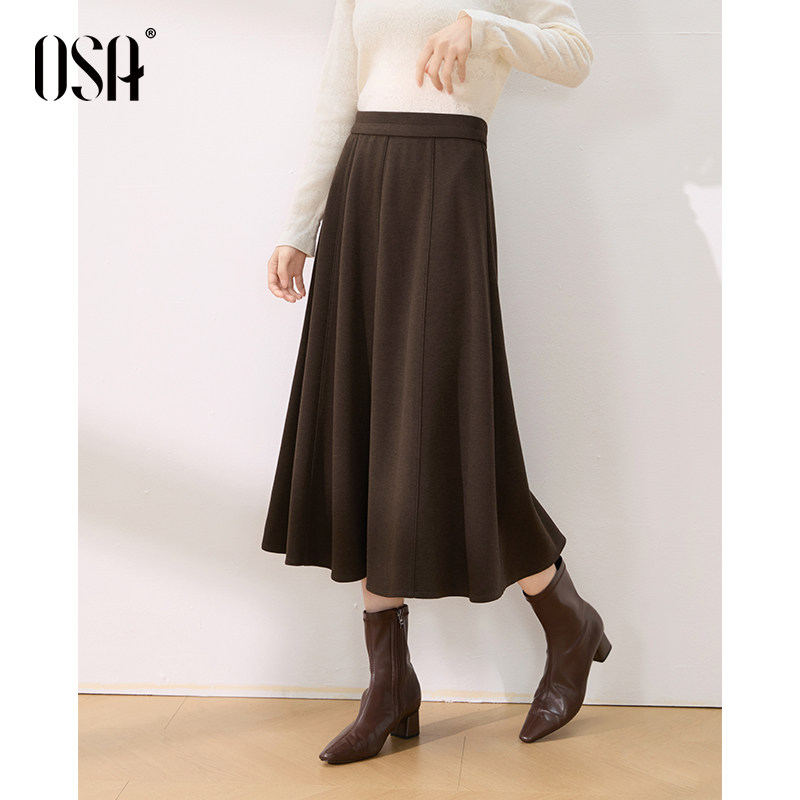 OSA欧莎高腰毛呢半身裙女秋冬2025新款复古A字裙显瘦中长款鱼尾裙,淘宝优惠券,粉丝福利购,淘宝优惠卷