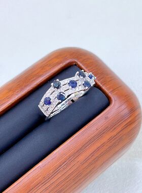 2024简约优质99足银新款手工银镀无品牌/无注册商标镶嵌蓝宝戒指